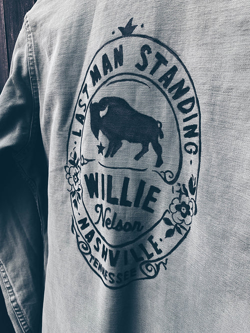 hand painted vintage army jacket Willie Nelson
