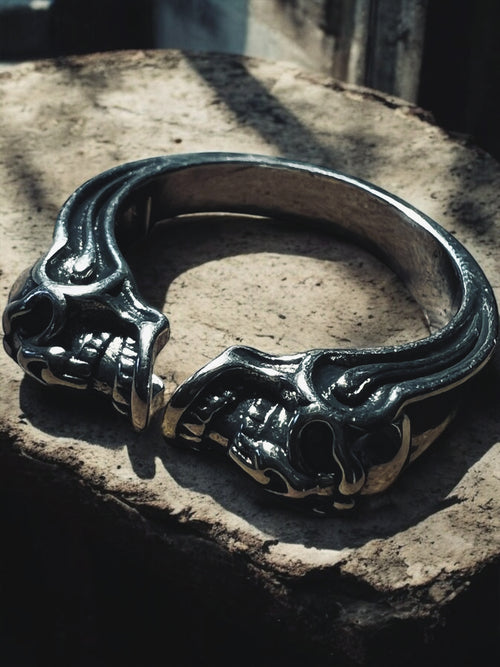 Two Headed Skull Cuff Ring